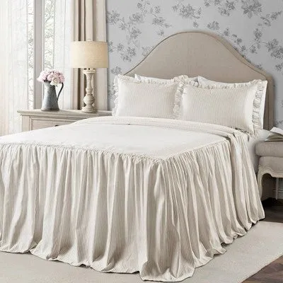 Open Box - Queen 3pc Ticking Stripe Bedspread Set Neutral - Lush Décor