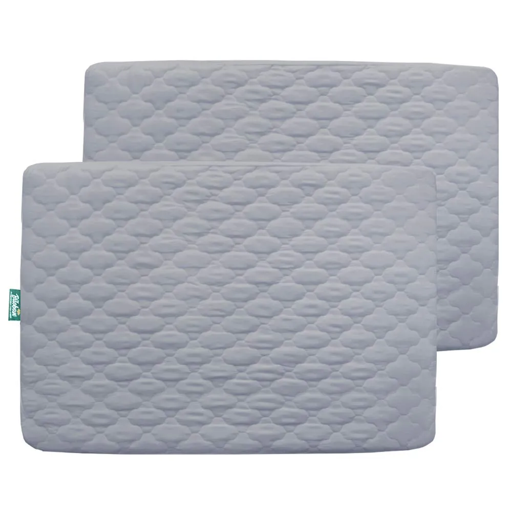 Pack N Play Mattress Pad Cover/ Protector - 2 Pack, Ultra Soft Microfiber, Waterproof, Grey & White (for Standard Playpen/ Mini Crib)