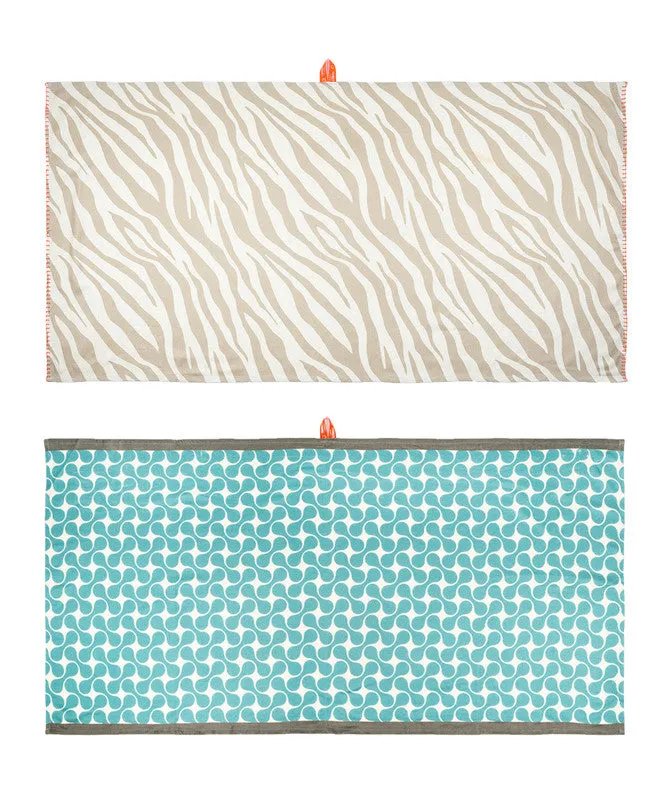 Pack of 2 - Bamboo Bath Towel - Taupe Tiger   Turquoise Tile