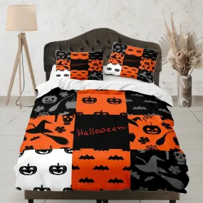 Patchwork halloween full size bedding & pillowcase, duvet cover set dorm bedding, halloween decor, nursery toddler bedding, halloween gift