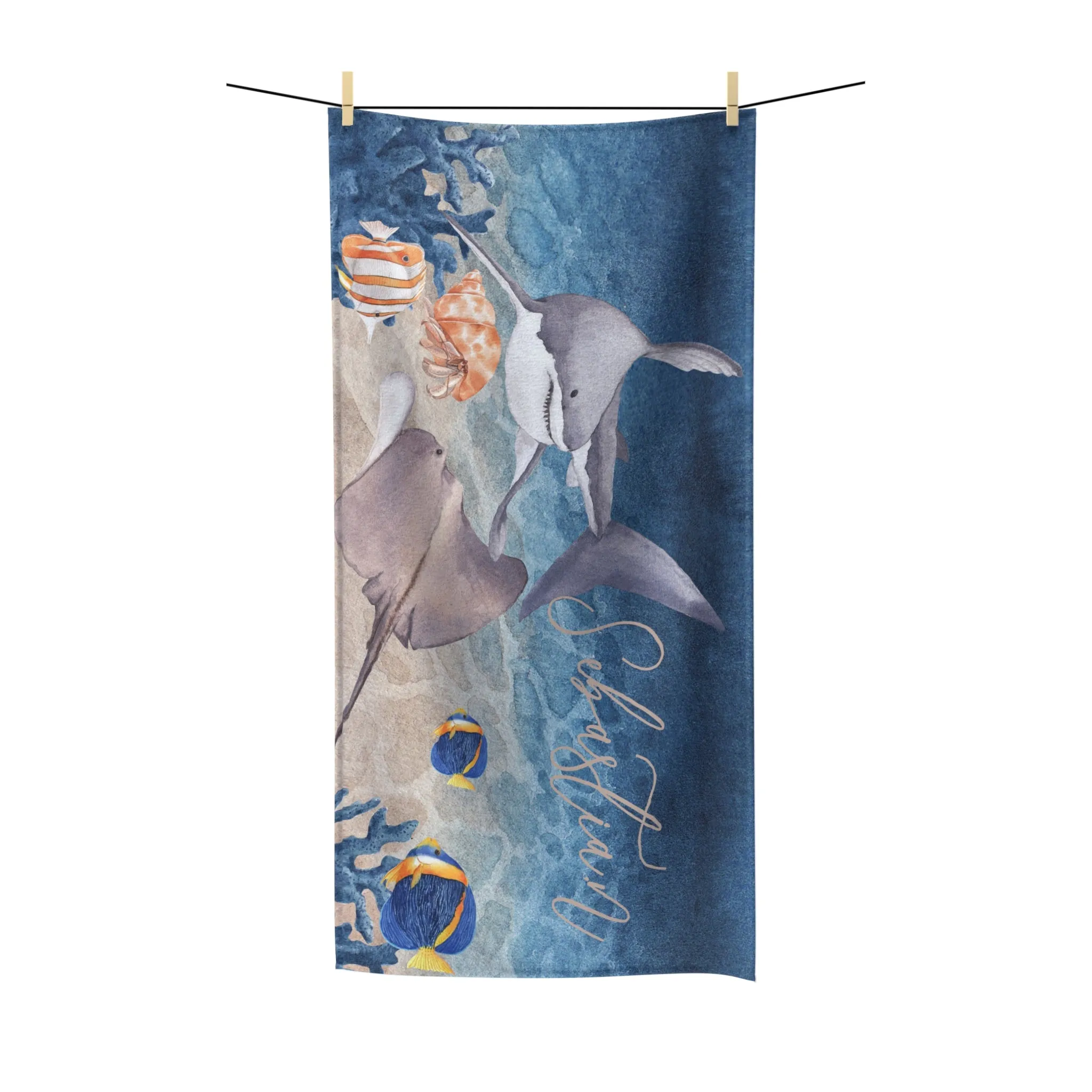 Personalised Beach Towel, Shark, Polycotton Towel