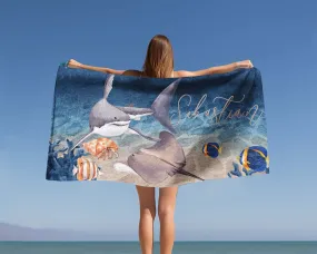 Personalised Beach Towel, Shark, Polycotton Towel