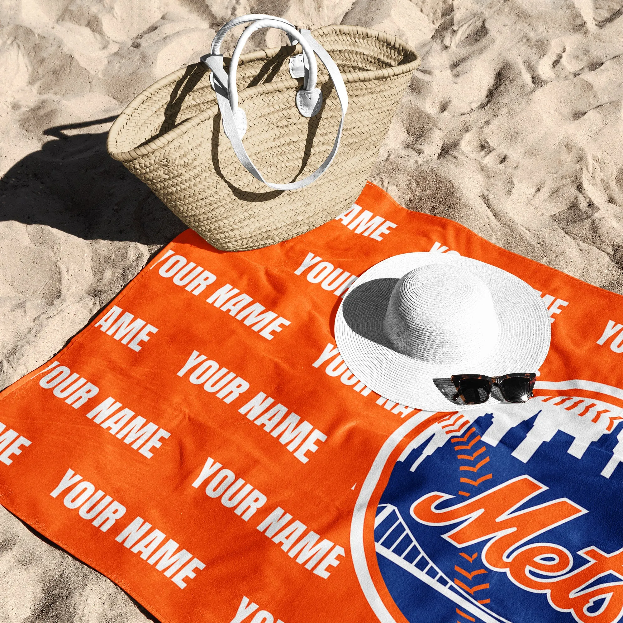 Personalized New York Mets Pattern Horizontal Towel - 30"x60"