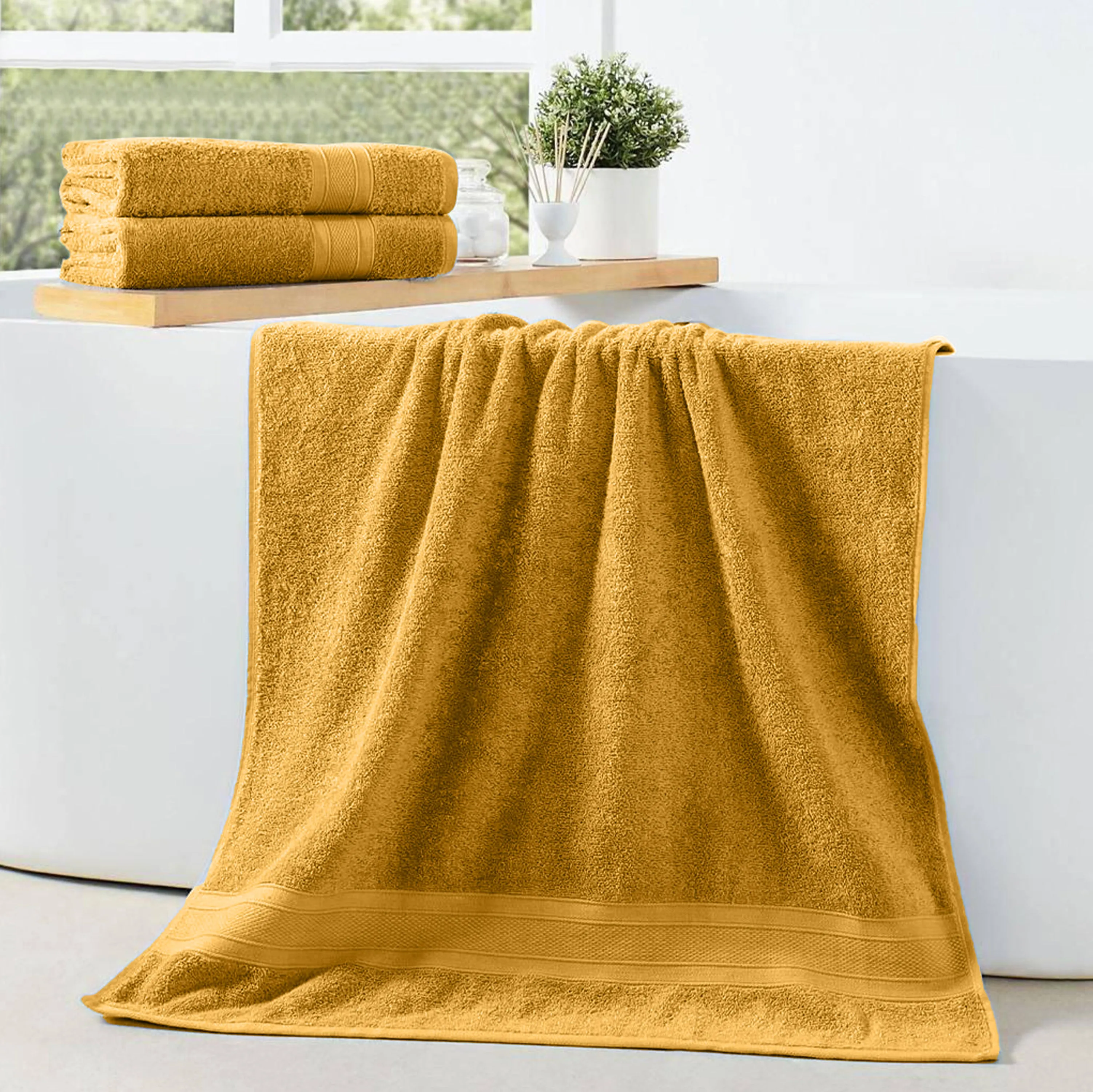 Premium Gold Pack of 2  600gsm High Quality Cotton Bath Towel 70x140cm