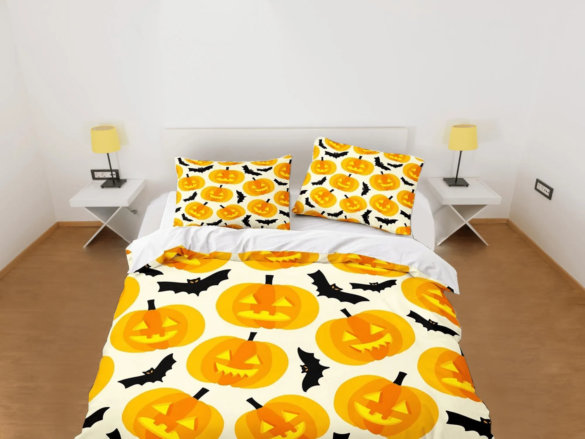 Pumpkin lantern bats halloween bedding & pillowcase, duvet cover set dorm bedding, halloween decor, nursery toddler bedding, halloween gift