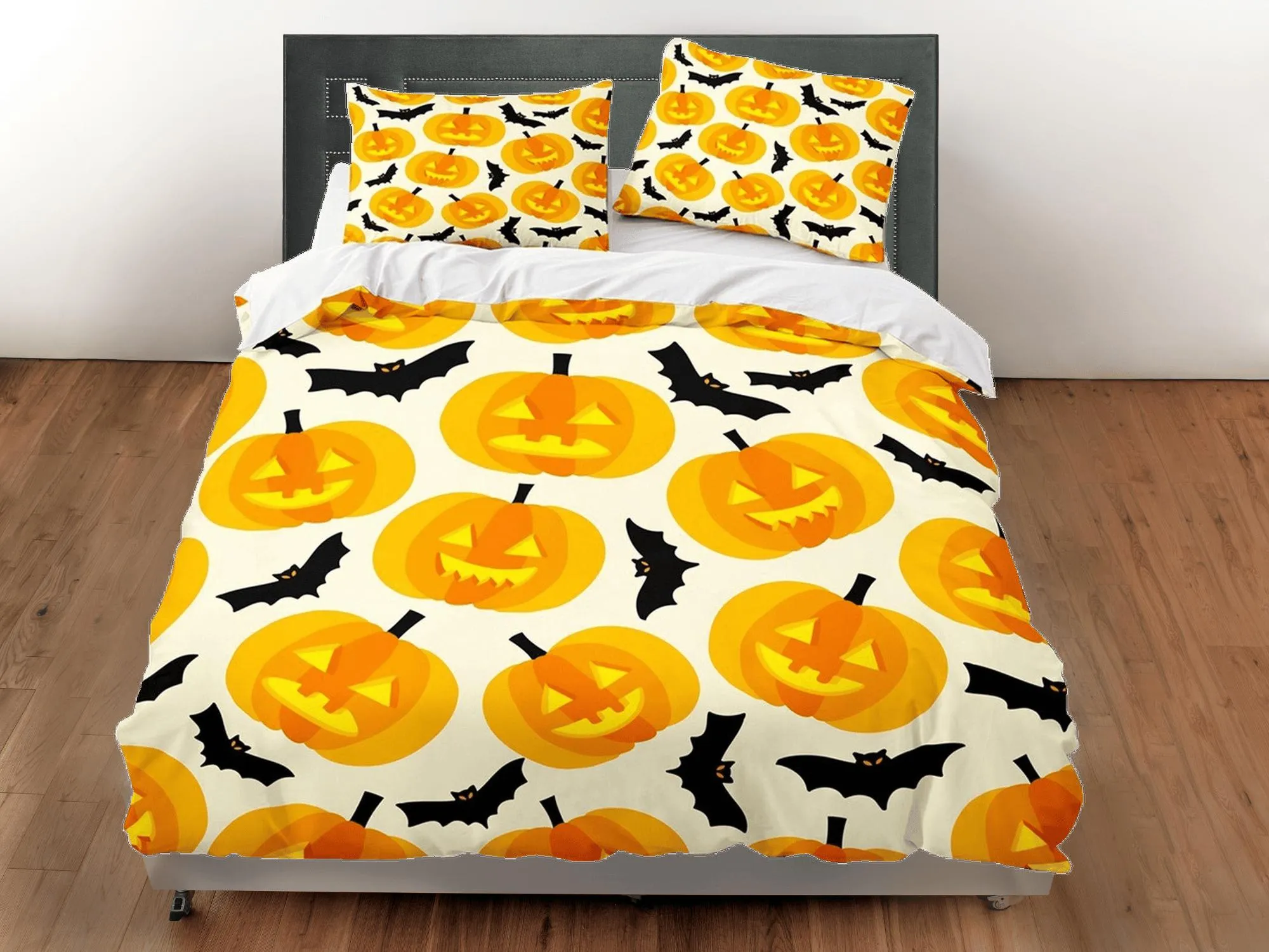 Pumpkin lantern bats halloween bedding & pillowcase, duvet cover set dorm bedding, halloween decor, nursery toddler bedding, halloween gift