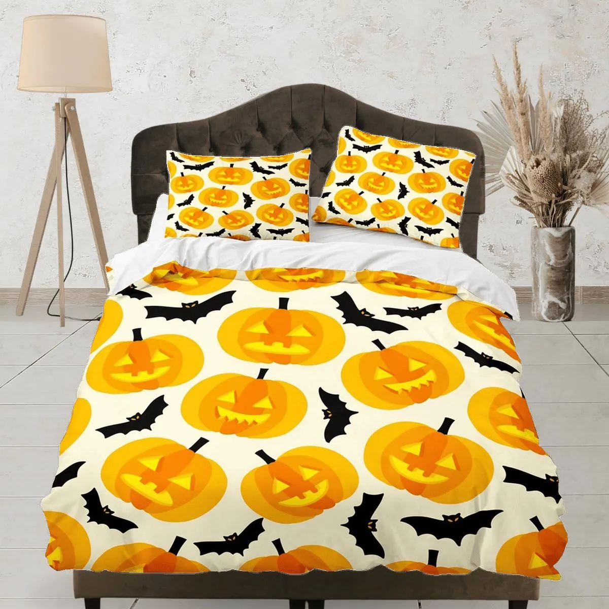 Pumpkin lantern bats halloween bedding & pillowcase, duvet cover set dorm bedding, halloween decor, nursery toddler bedding, halloween gift