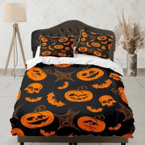 Pumpkin retro halloween bedding & pillowcase, black duvet cover set dorm bedding, halloween decor, nursery toddler bedding, halloween gift