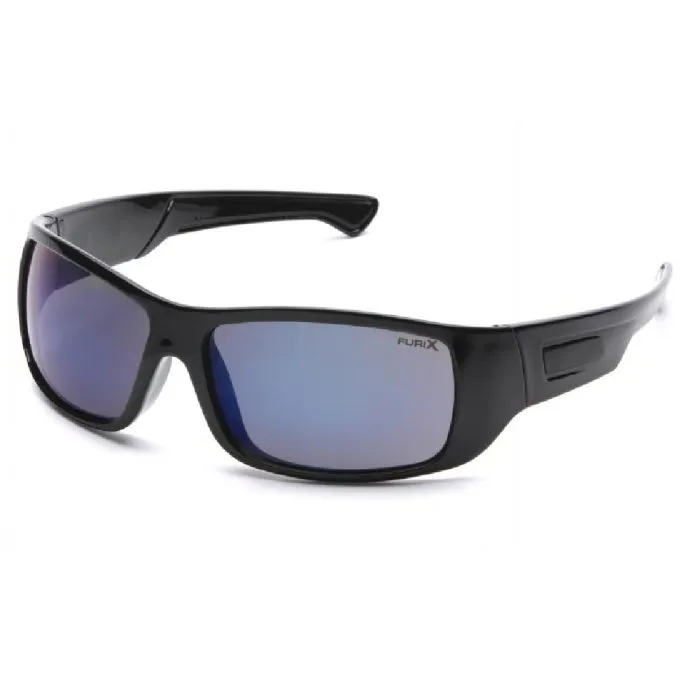 Pyramex Furix SB8575DT Safety Glasses Blue Mirror Anti Fog Lens Black Frame, One Size, 1 Each