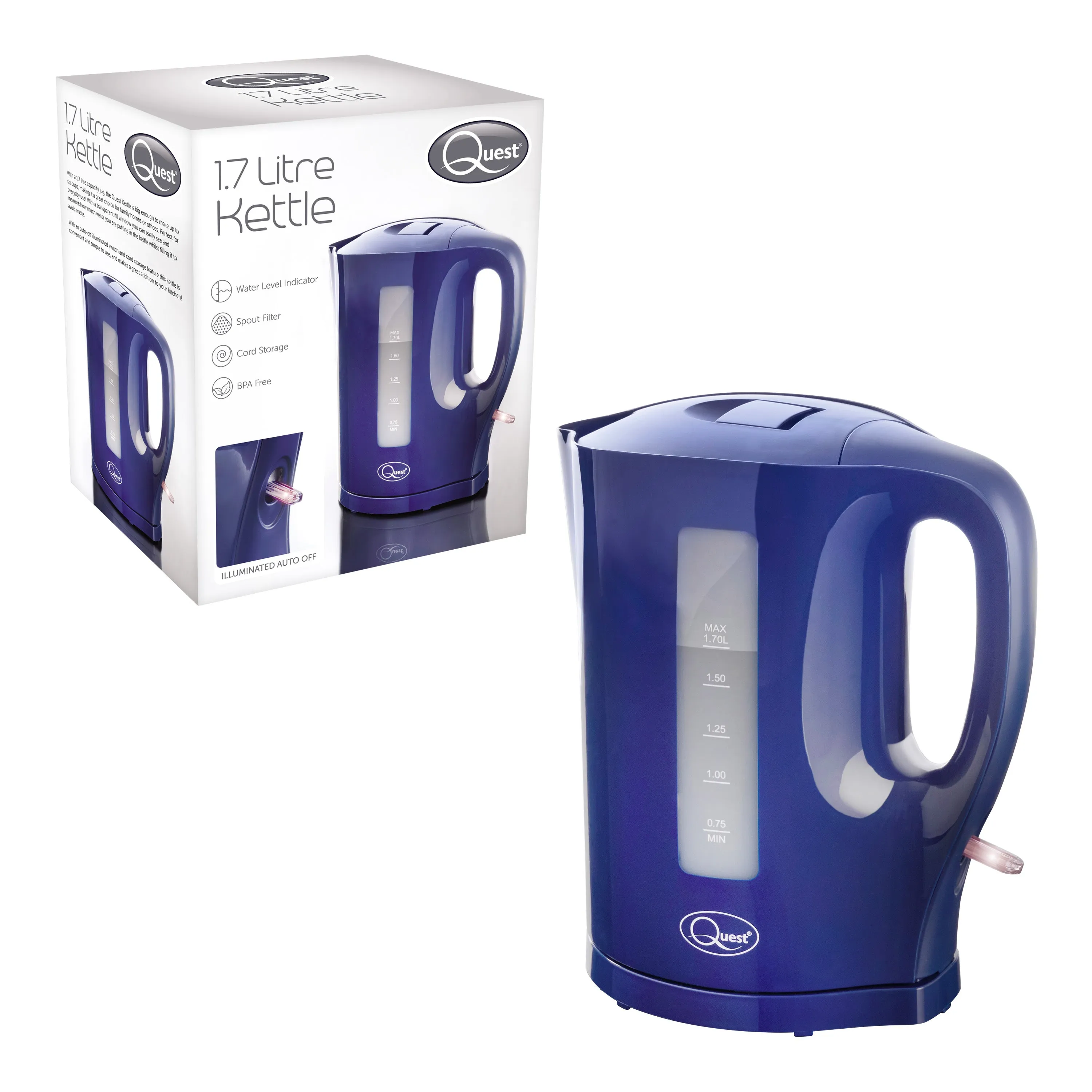 Quest 1.7L Plastic Jug Ketle - Navy