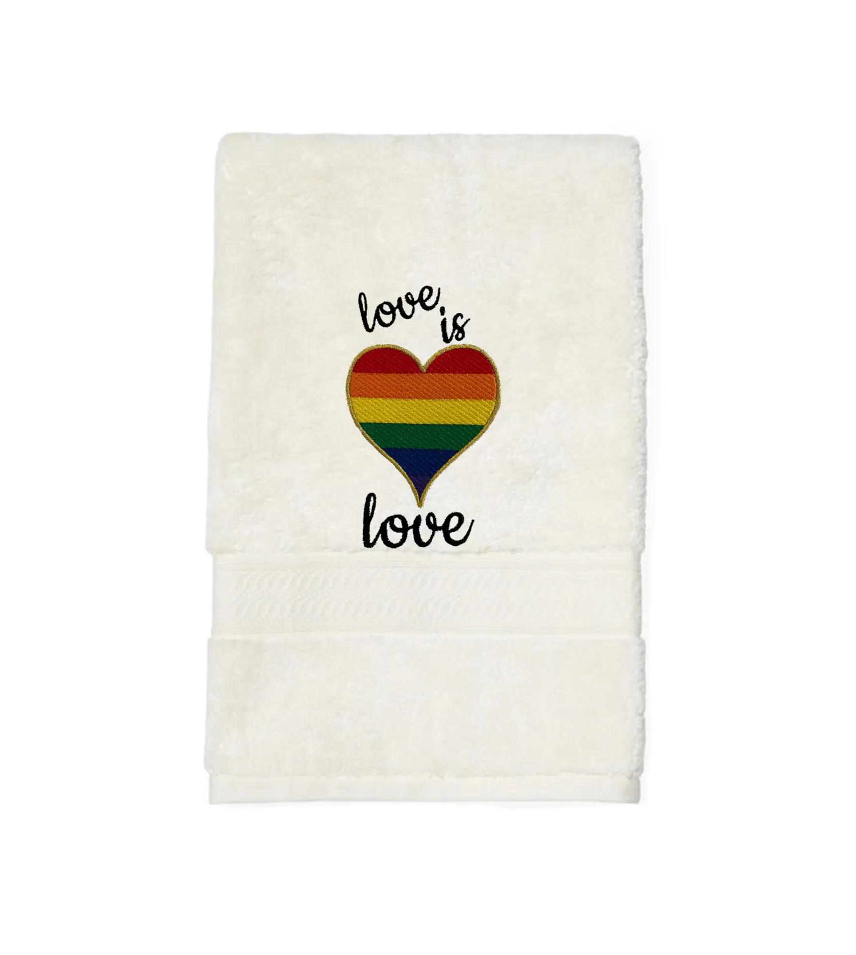 Rainbow Heart Love is Love Embroidered Guest Bath Hand Towel.