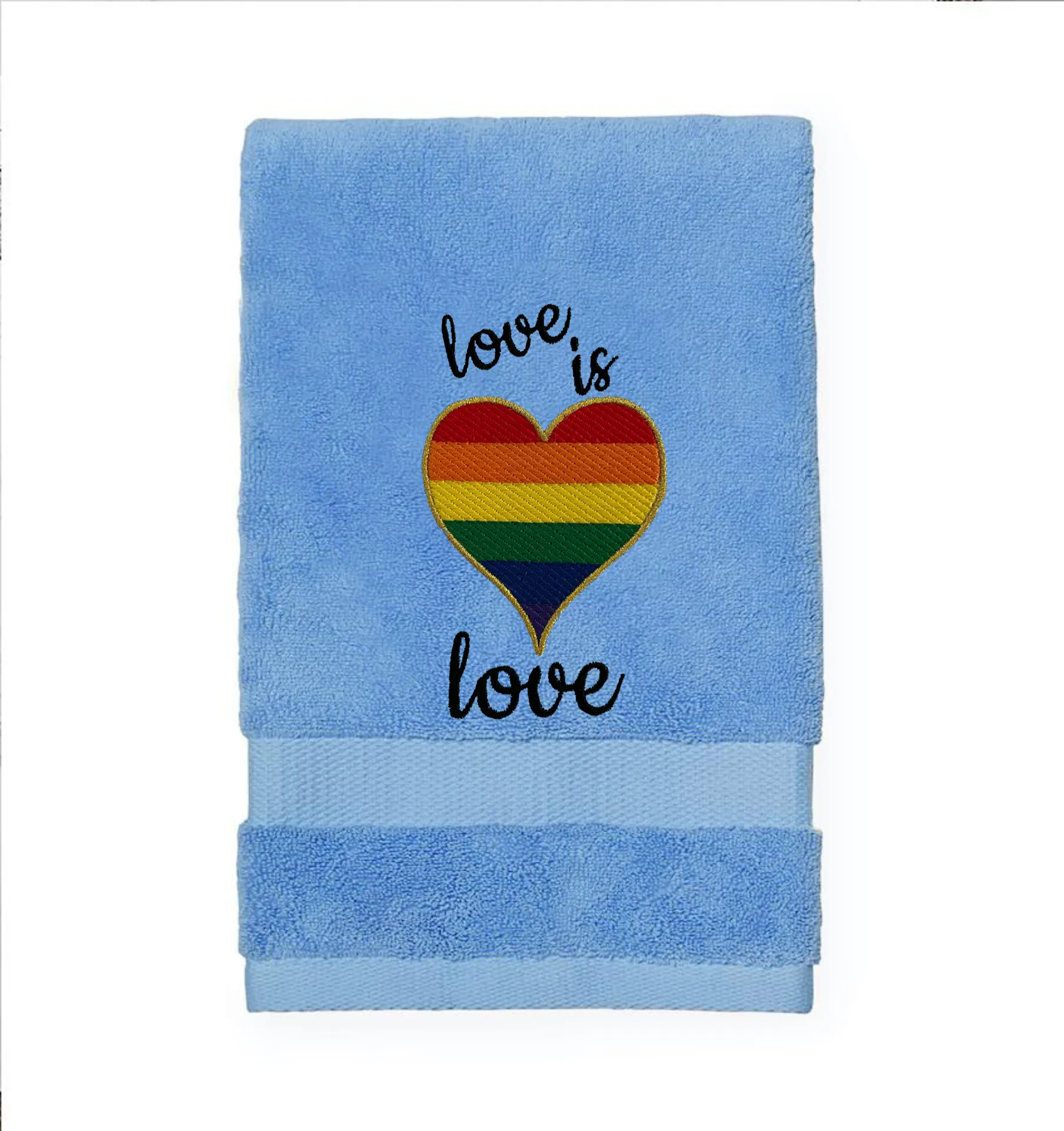 Rainbow Heart Love is Love Embroidered Guest Bath Hand Towel.