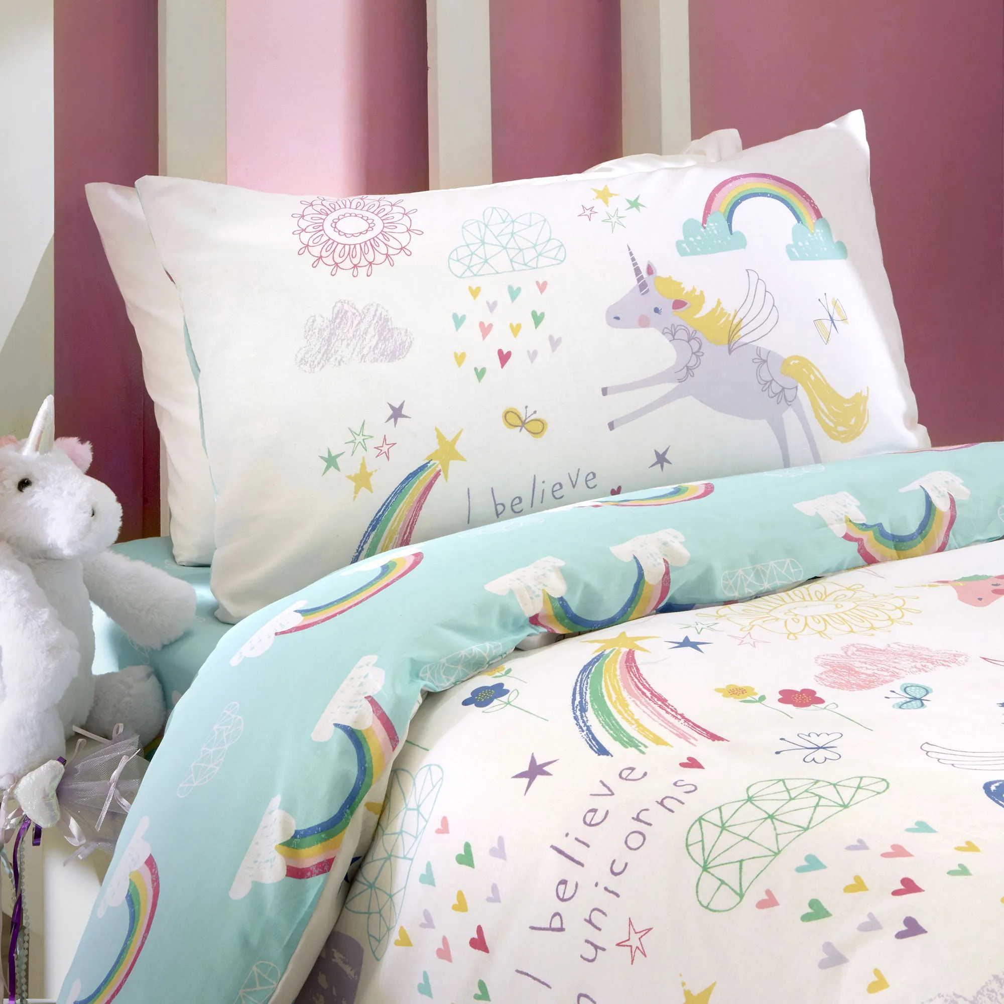 Rainbow Unicorn Duvet Cover Set by Bedlam in Multicolour