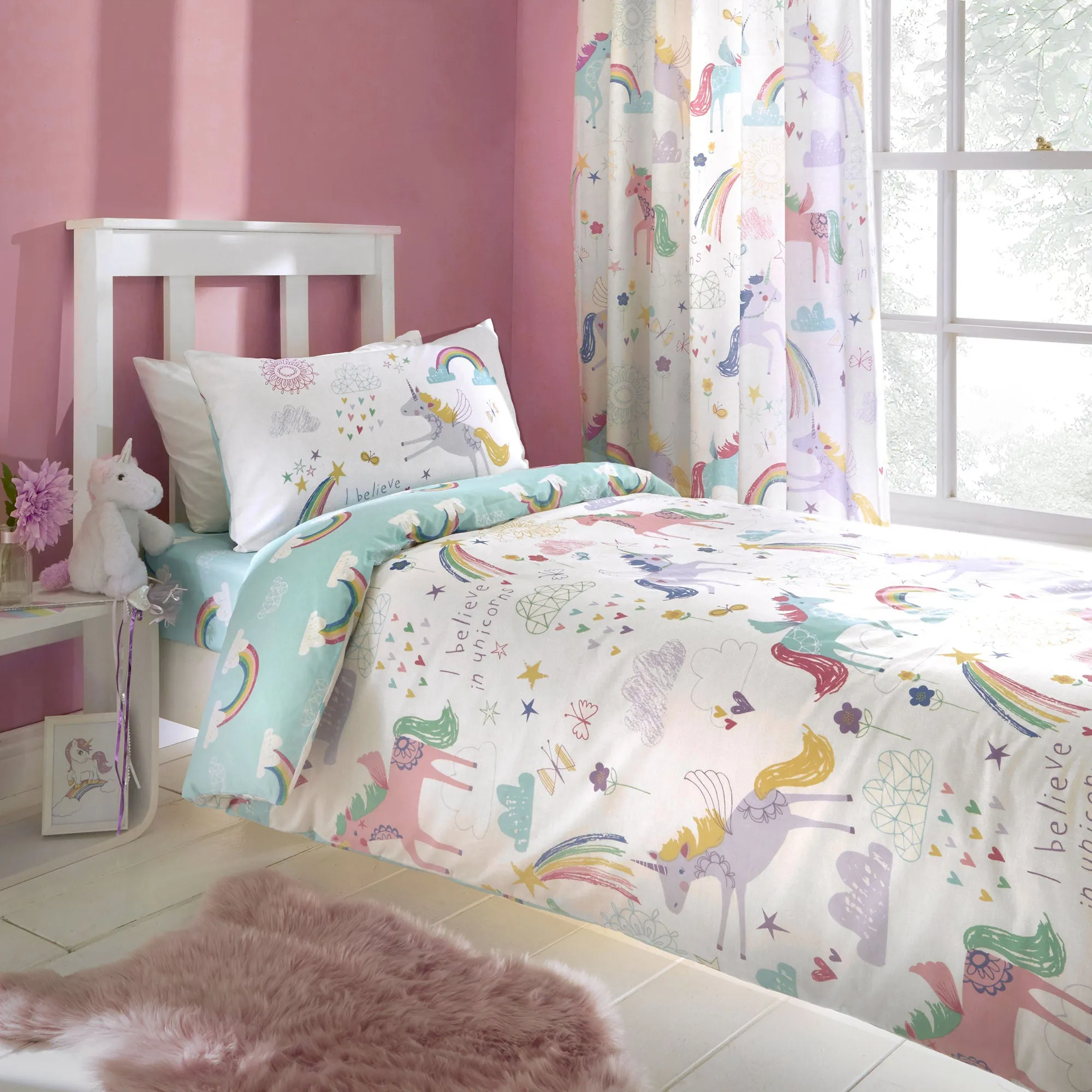 Rainbow Unicorn Duvet Cover Set by Bedlam in Multicolour