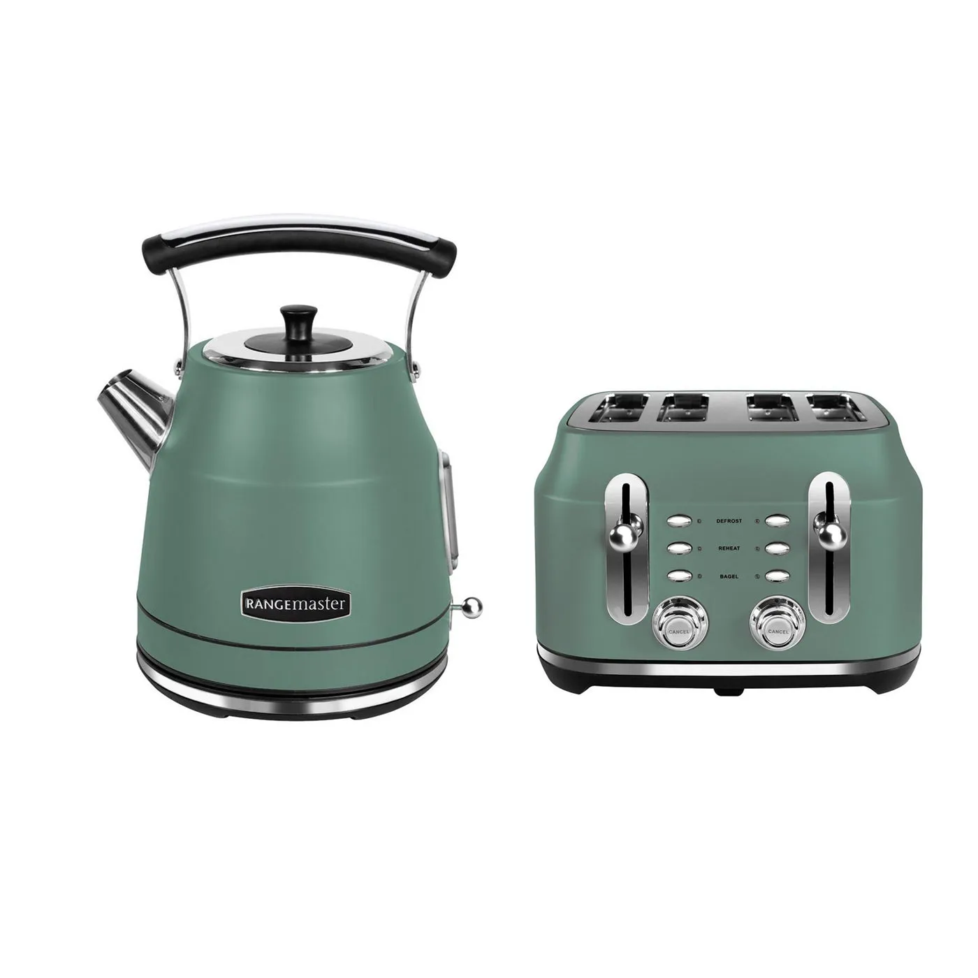 Rangemaster RMCLDK201MG Kettle With RMCL4S201MG 4 Slice Toaster Bundle Mineral Green