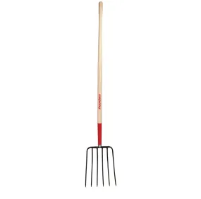 Razor-Back 6 Tine Manure Fork, Forged with Wood Handle