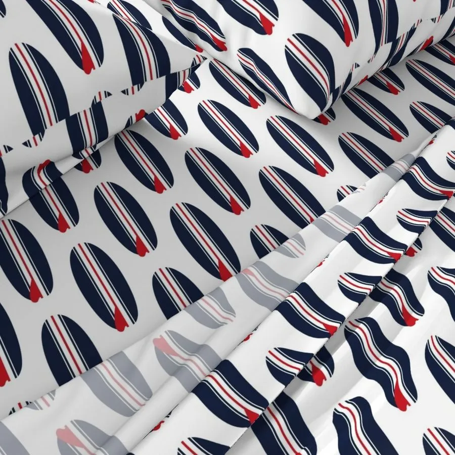 Red, White and Blue Classic USA Surfboards Sheet Set from Surfer Bedding™️ Medium Scale