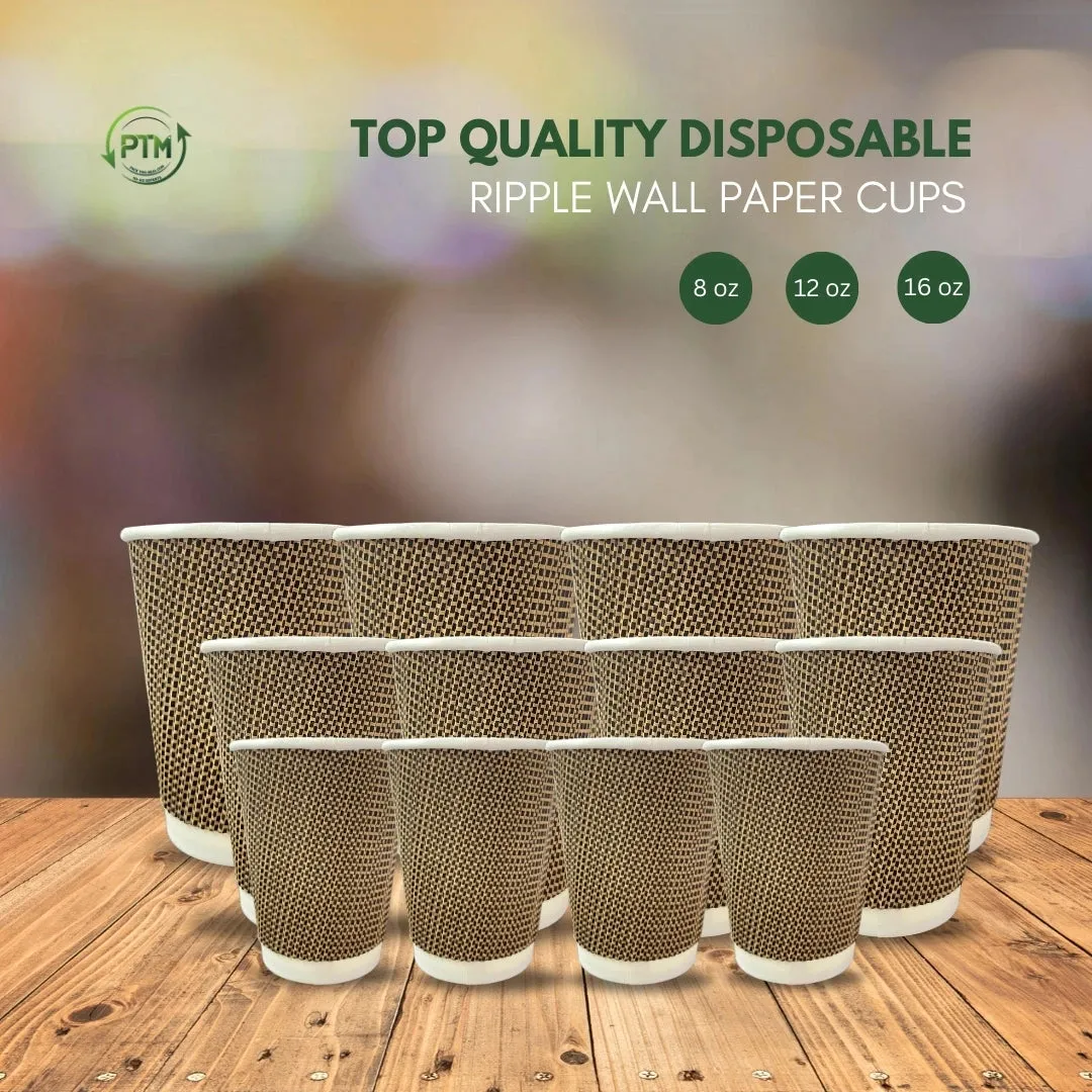 RIPPLE WALL PAPER CUPS - BROWN - 8 oz