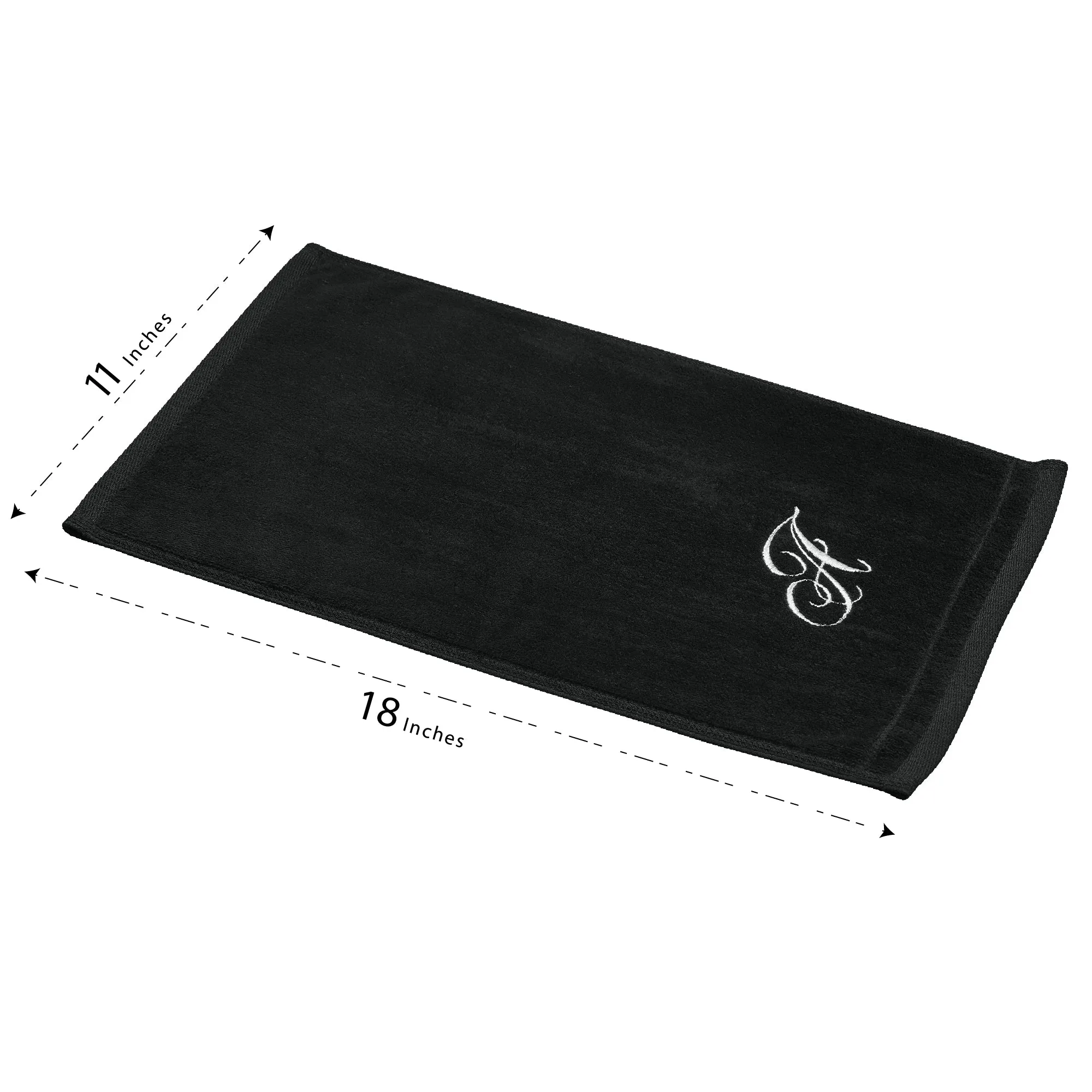 Set of 2 Black Monogrammed Towel - White Embroidered - Initial B (Wholesale)