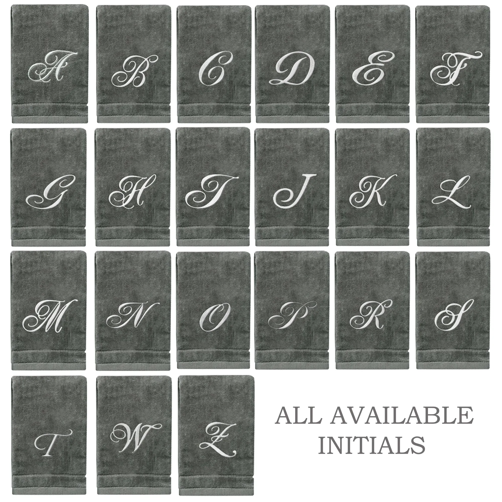 Set of 2 Silver Embroidered Monogrammed Towels - Initial A