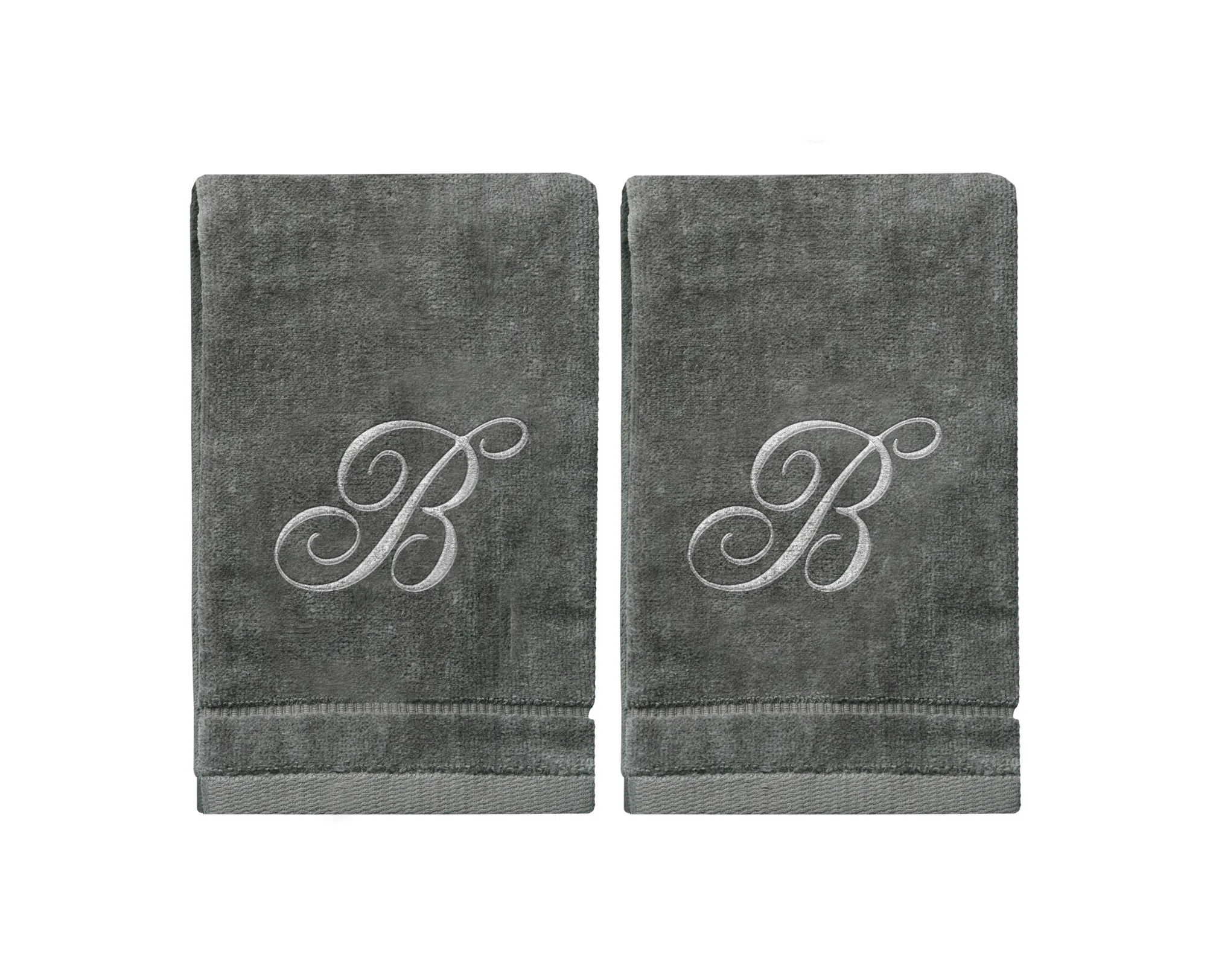 Set of 2 Silver Embroidered Monogrammed Towels - Initial B (Wholesale)