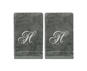 Set of 2 Silver Embroidered Monogrammed Towels - Initial H (Wholesale)