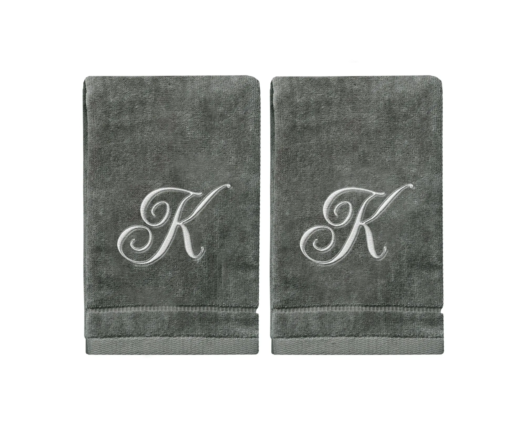 Set of 2 Silver Embroidered Monogrammed Towels - Initial K (Wholesale)