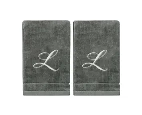 Set of 2 Silver Embroidered Monogrammed Towels - Initial L (Wholesale)