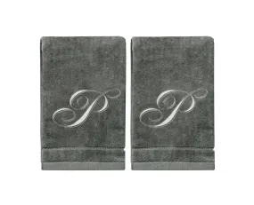 Set of 2 Silver Embroidered Monogrammed Towels - Initial P (Wholesale)