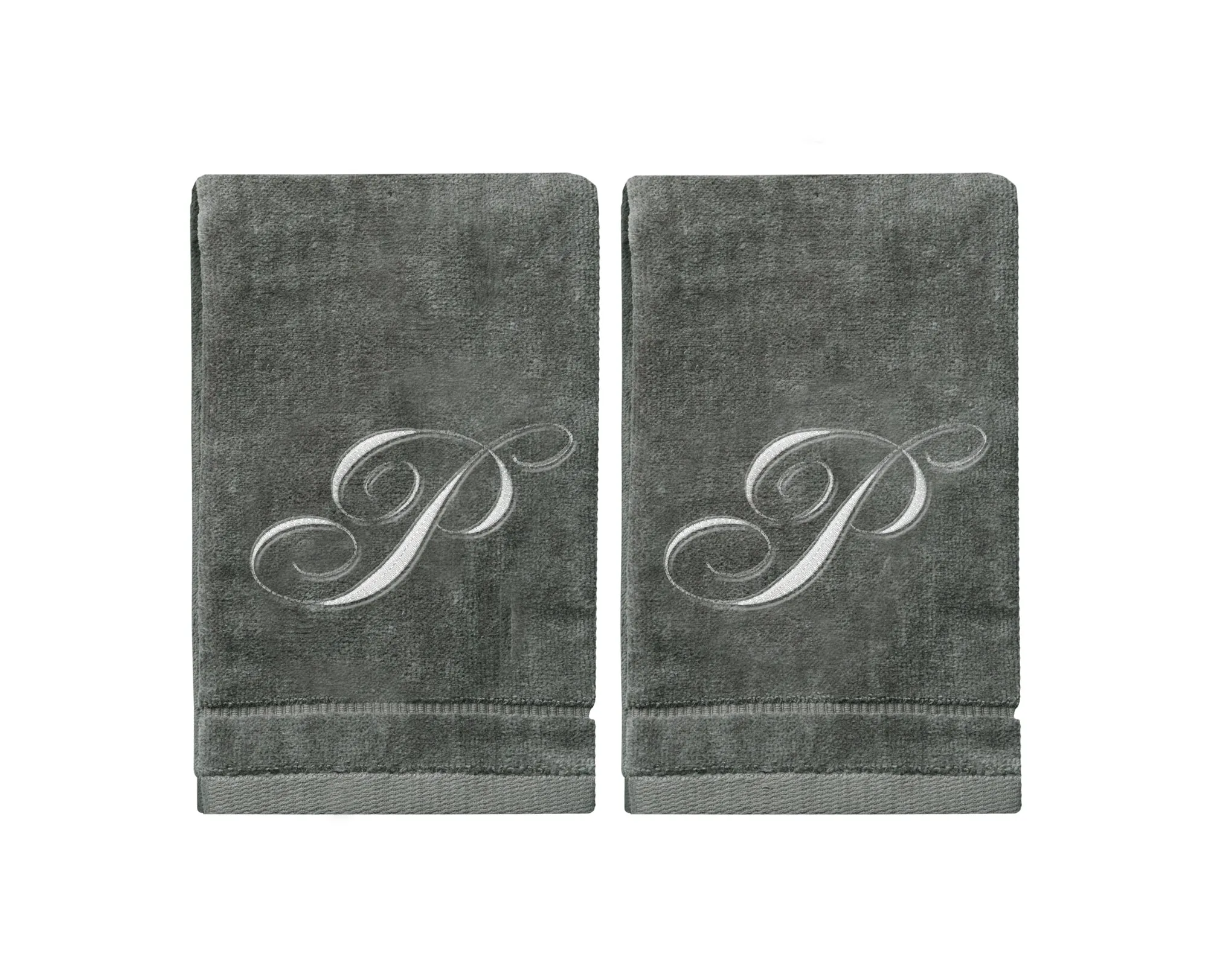 Set of 2 Silver Embroidered Monogrammed Towels - Initial P (Wholesale)