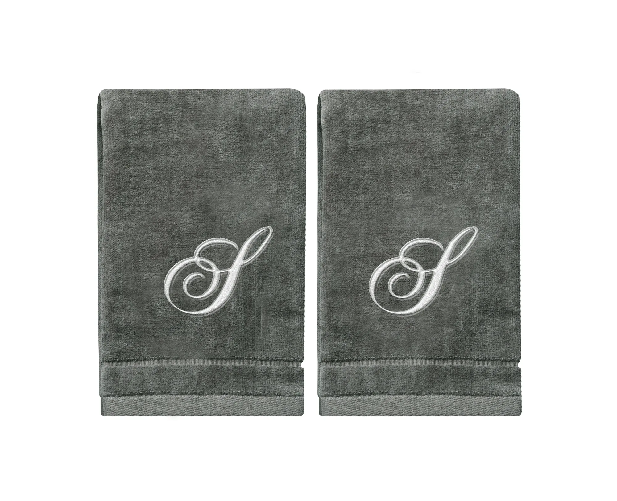 Set of 2 Silver Embroidered Monogrammed Towels - Initial S (Wholesale)