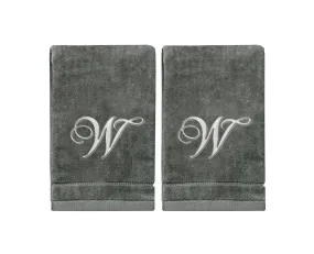 Set of 2 Silver Embroidered Monogrammed Towels - Initial W (Wholesale)