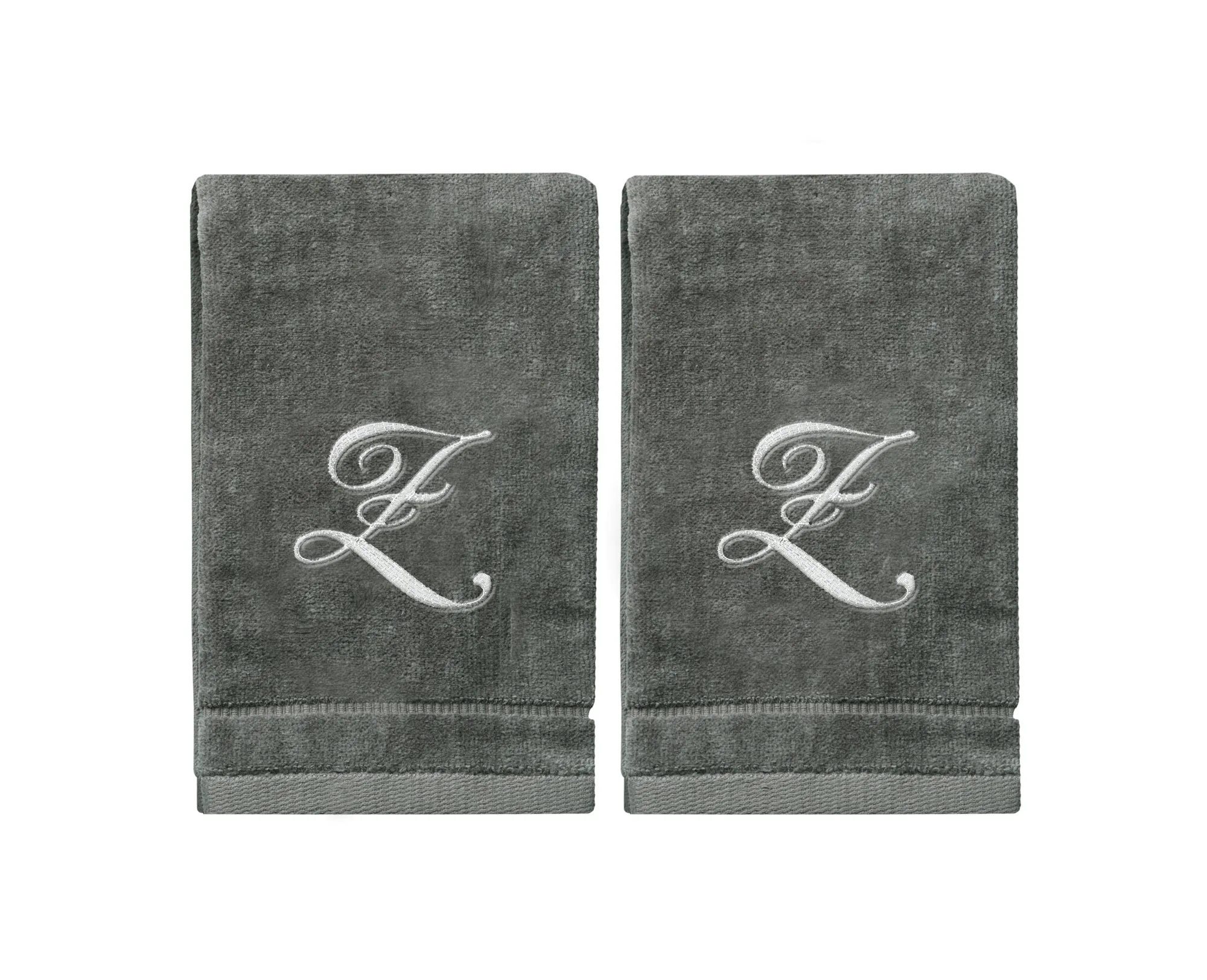 Set of 2 Silver Embroidered Monogrammed Towels - Initial Z (Wholesale)