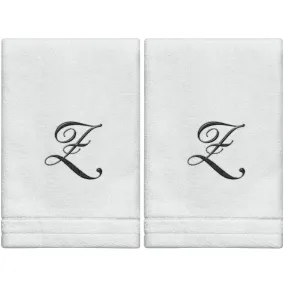 Set of 2 White Monogrammed Towel - Black Embroidered - Initial  Z (Wholesale)