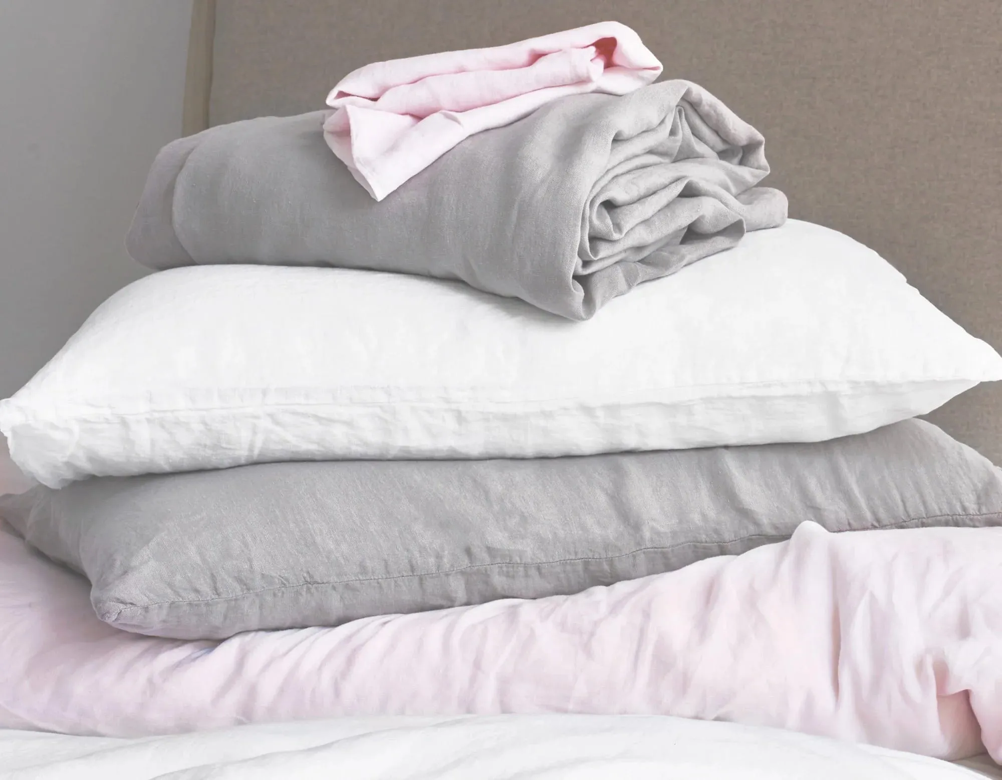 Single Linen Bedding Bundle - Soft Pink