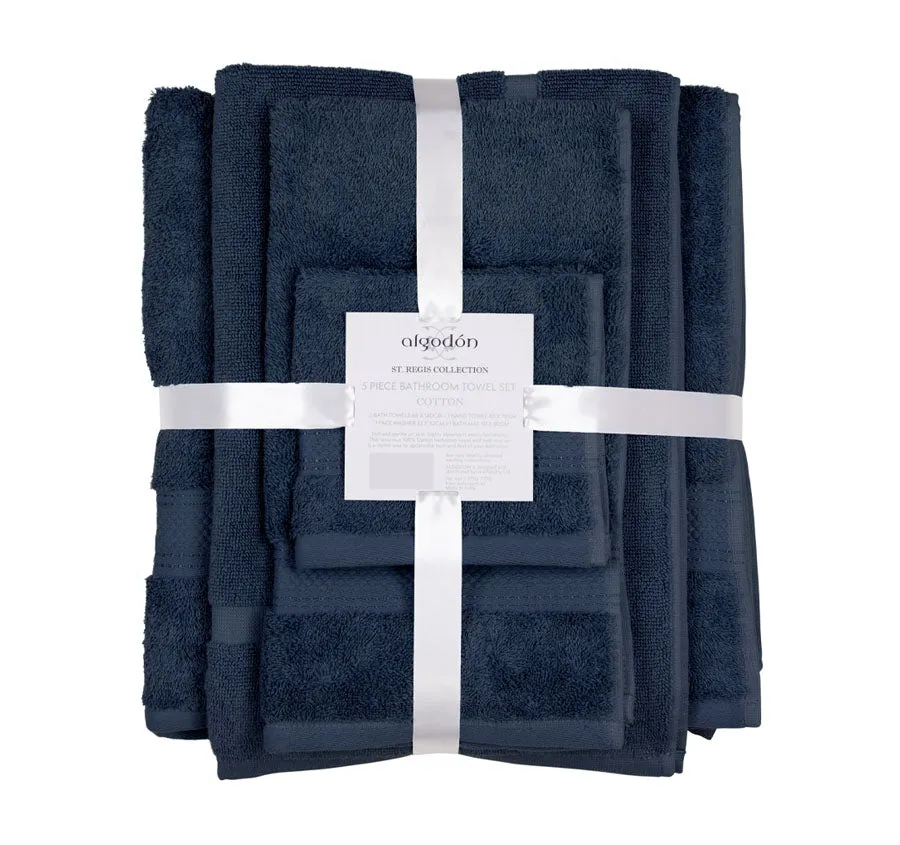 St Regis 5 Piece 600GSM Cotton Towel Set Navy