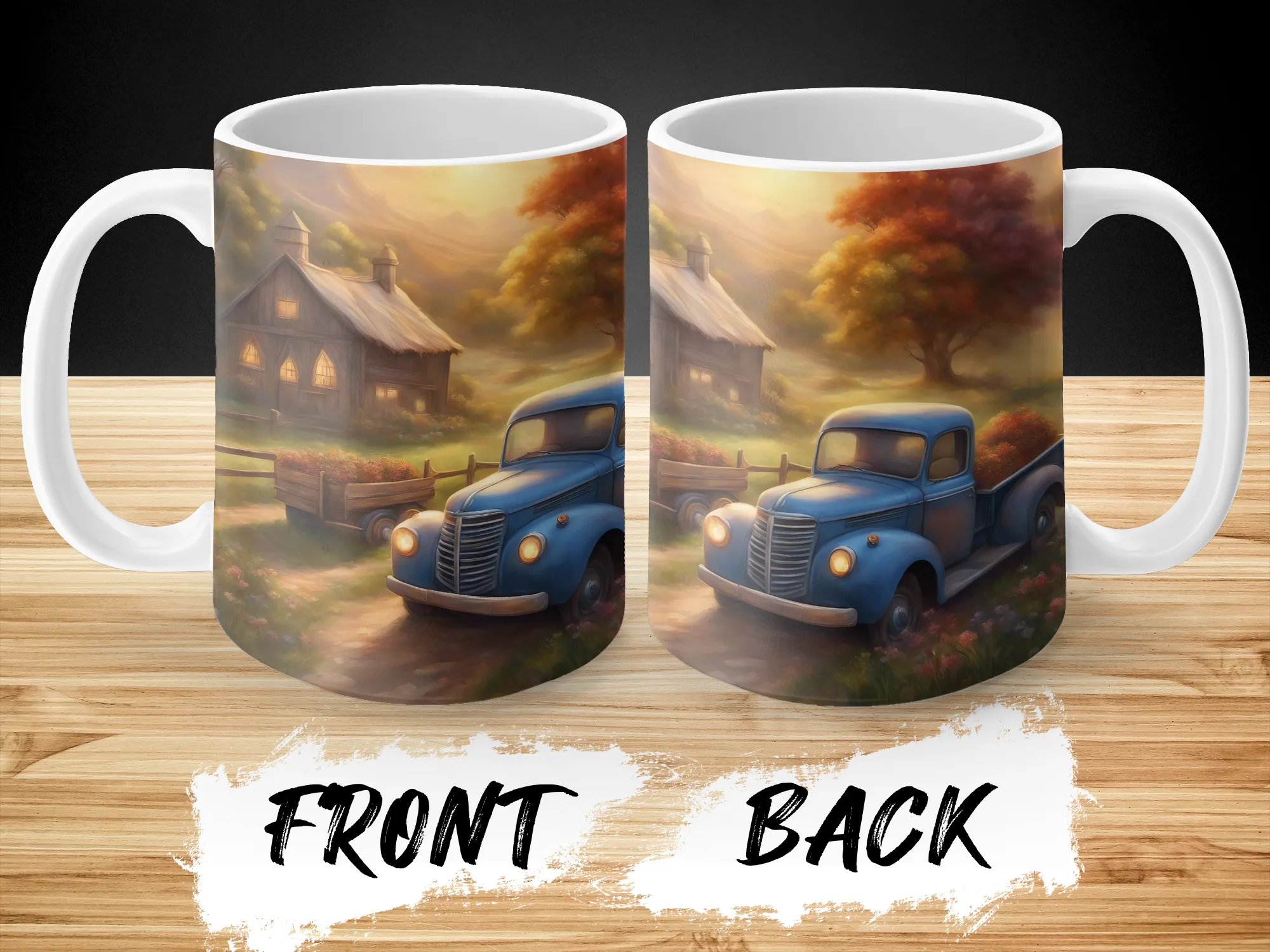 Sunset Old Farm House and Blue Truck Mug, Sunsets Mug, Vacation Mug, Gift for Her, Gift for Friend, Co-Worker Gift, Coffee Mug