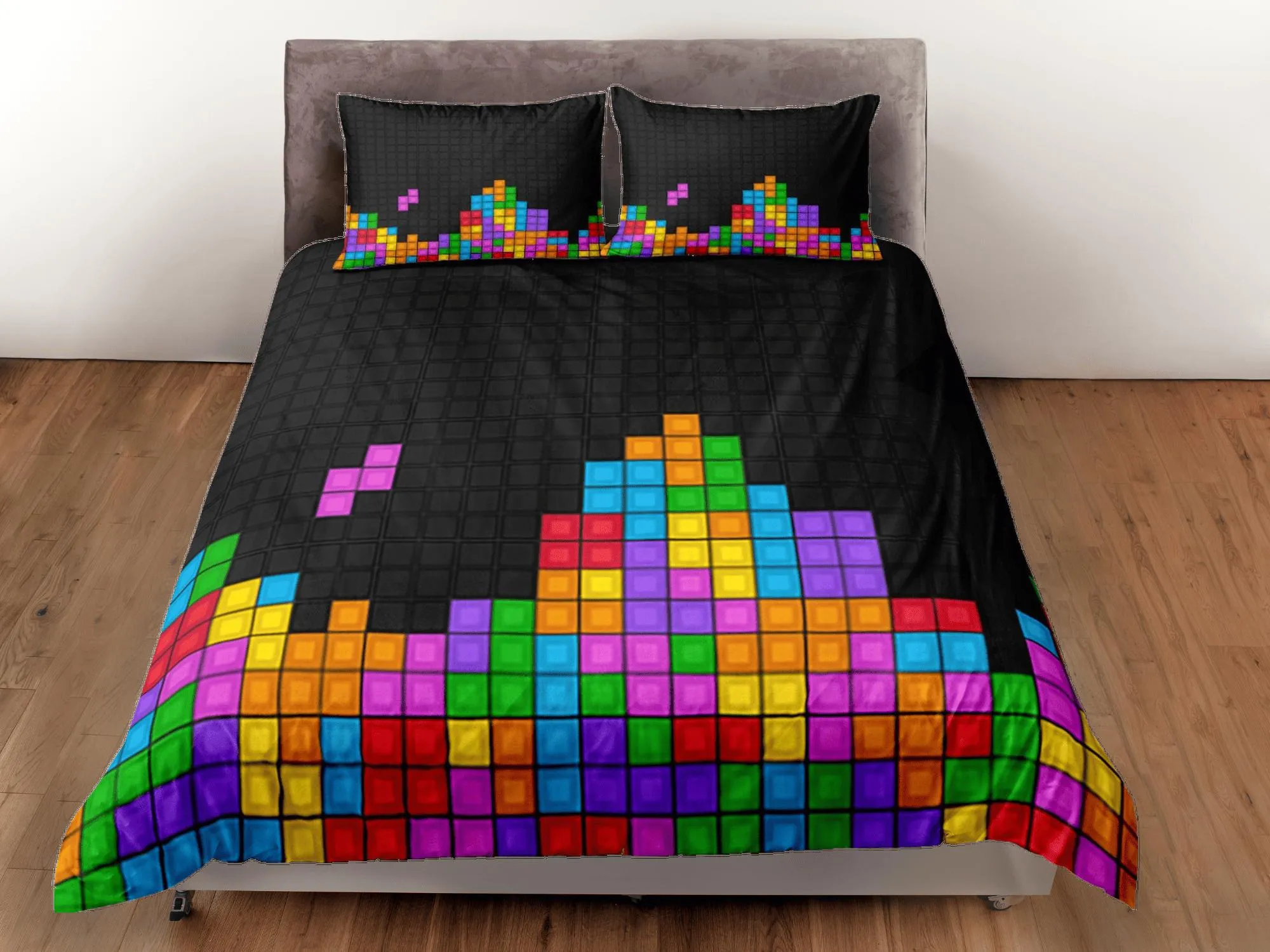 Tetris Duvet Cover Set Colorful Bedspread, Dorm Bedding with Pillowcase