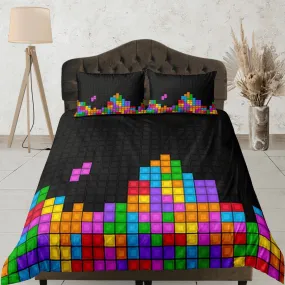 Tetris Duvet Cover Set Colorful Bedspread, Dorm Bedding with Pillowcase