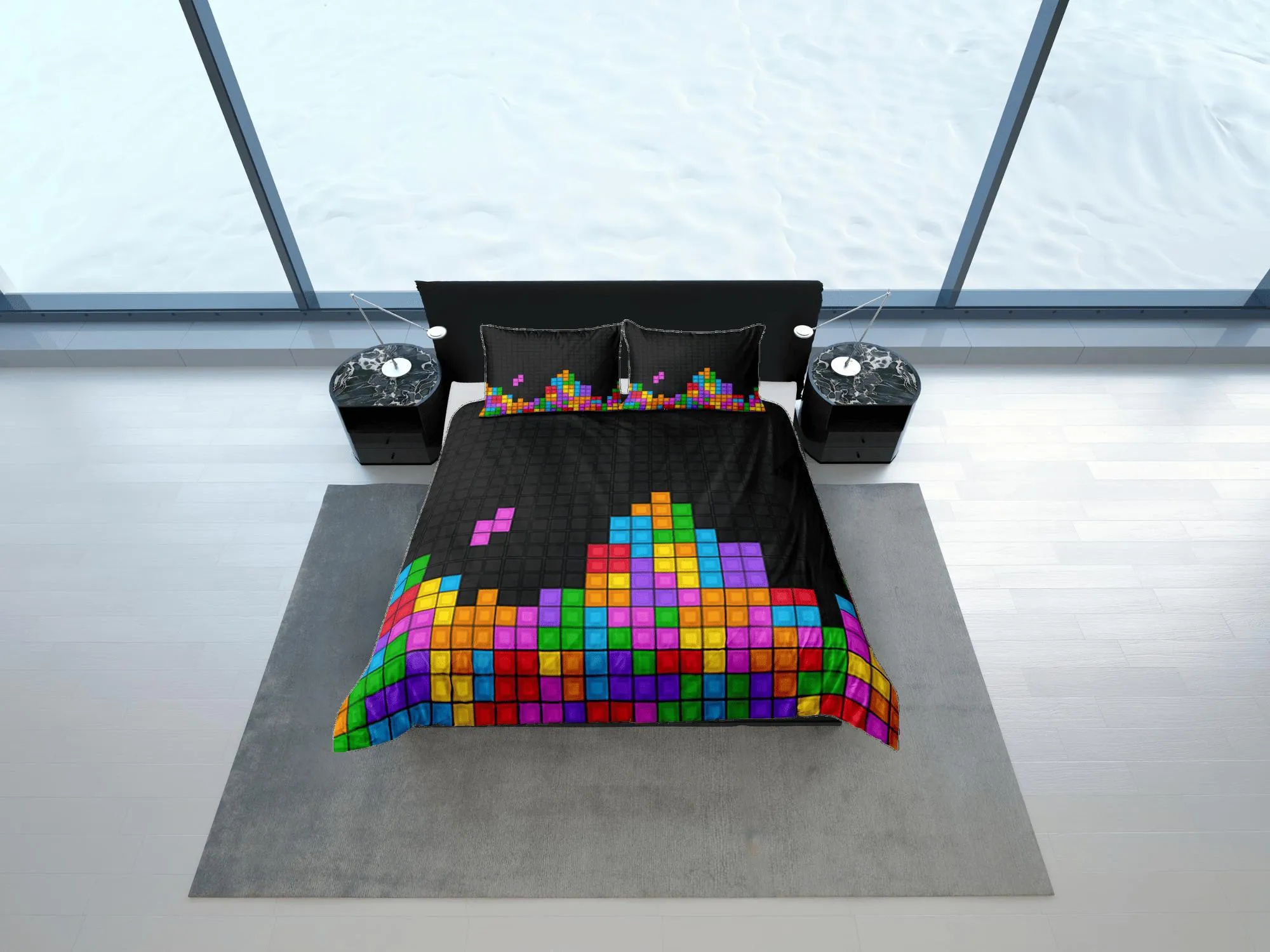 Tetris Duvet Cover Set Colorful Bedspread, Dorm Bedding with Pillowcase