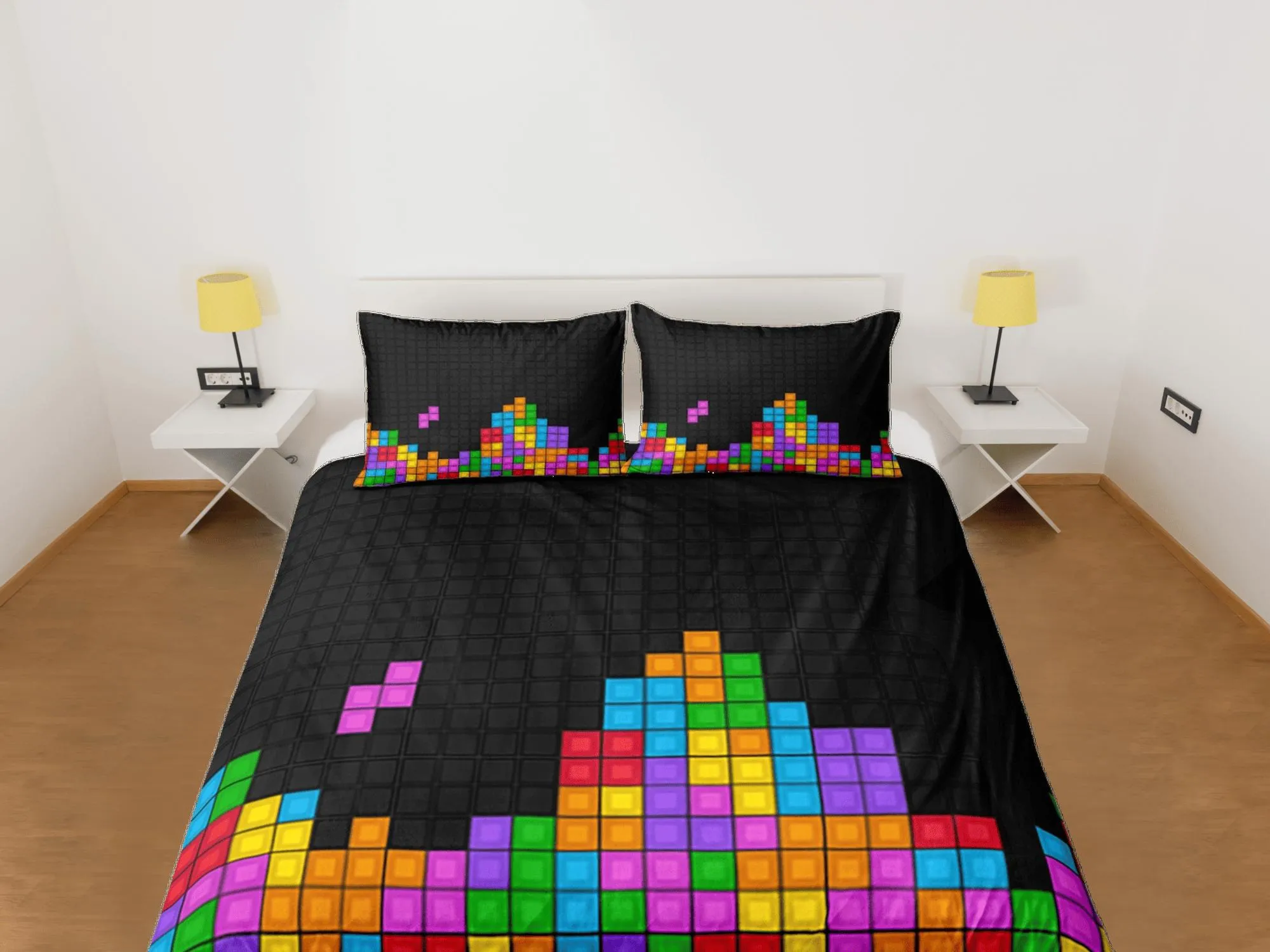 Tetris Duvet Cover Set Colorful Bedspread, Dorm Bedding with Pillowcase