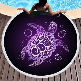 The Purple Turtle Twist Round Beach Towel