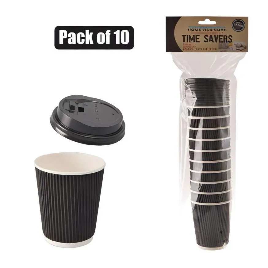 Time Savers 250ml Disposable Picnic Ripple Paper Coffee Cup 10pack