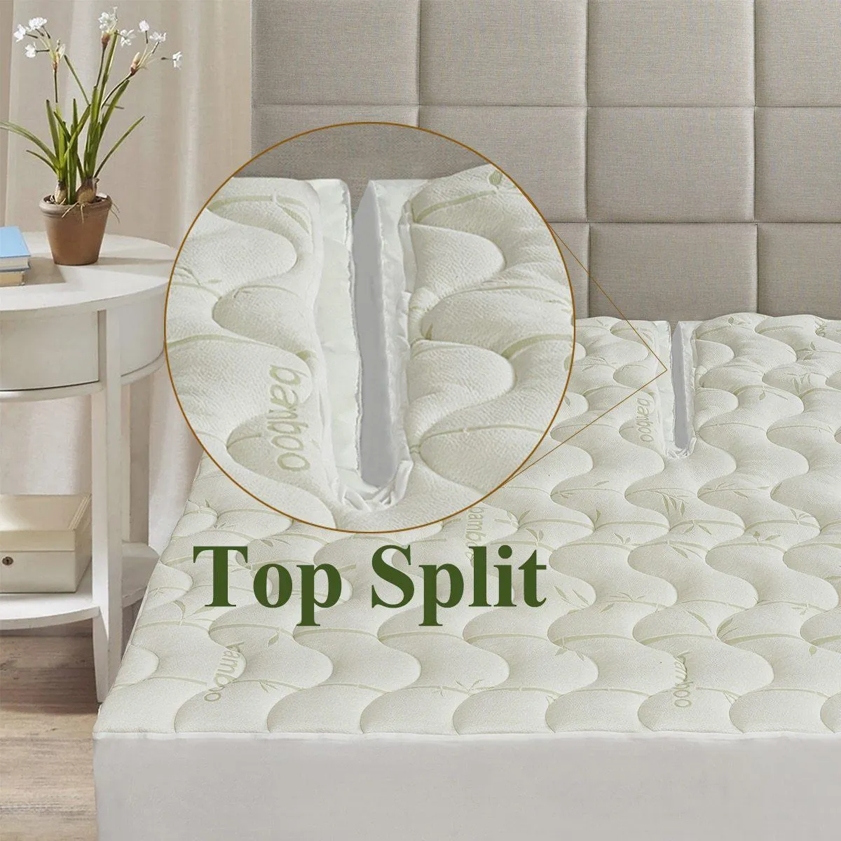 Top Split King ( Flex King ) Waterproof Bamboo Jacquard Mattress Pad