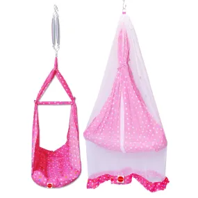 Tot Baby Swing Cradle with Mosquito net Spring and Metal Window Cradle Hanger (Pink)