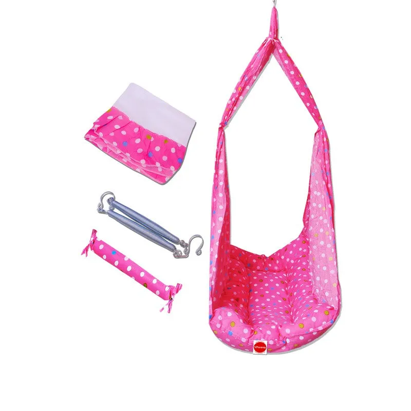 Tot Baby Swing Cradle with Mosquito net Spring and Metal Window Cradle Hanger (Pink)