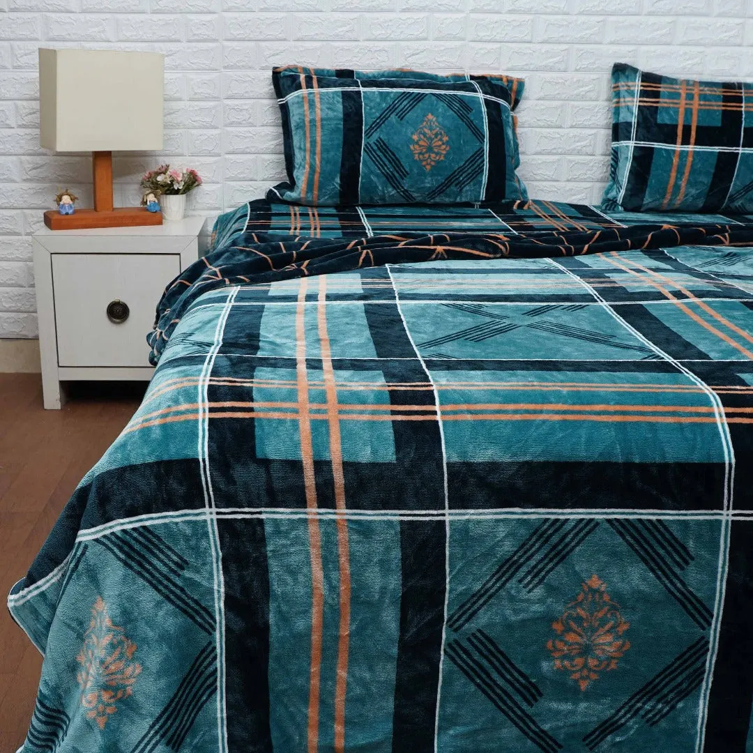 Turquoise and Black Check Pattern Duvet Cover Set