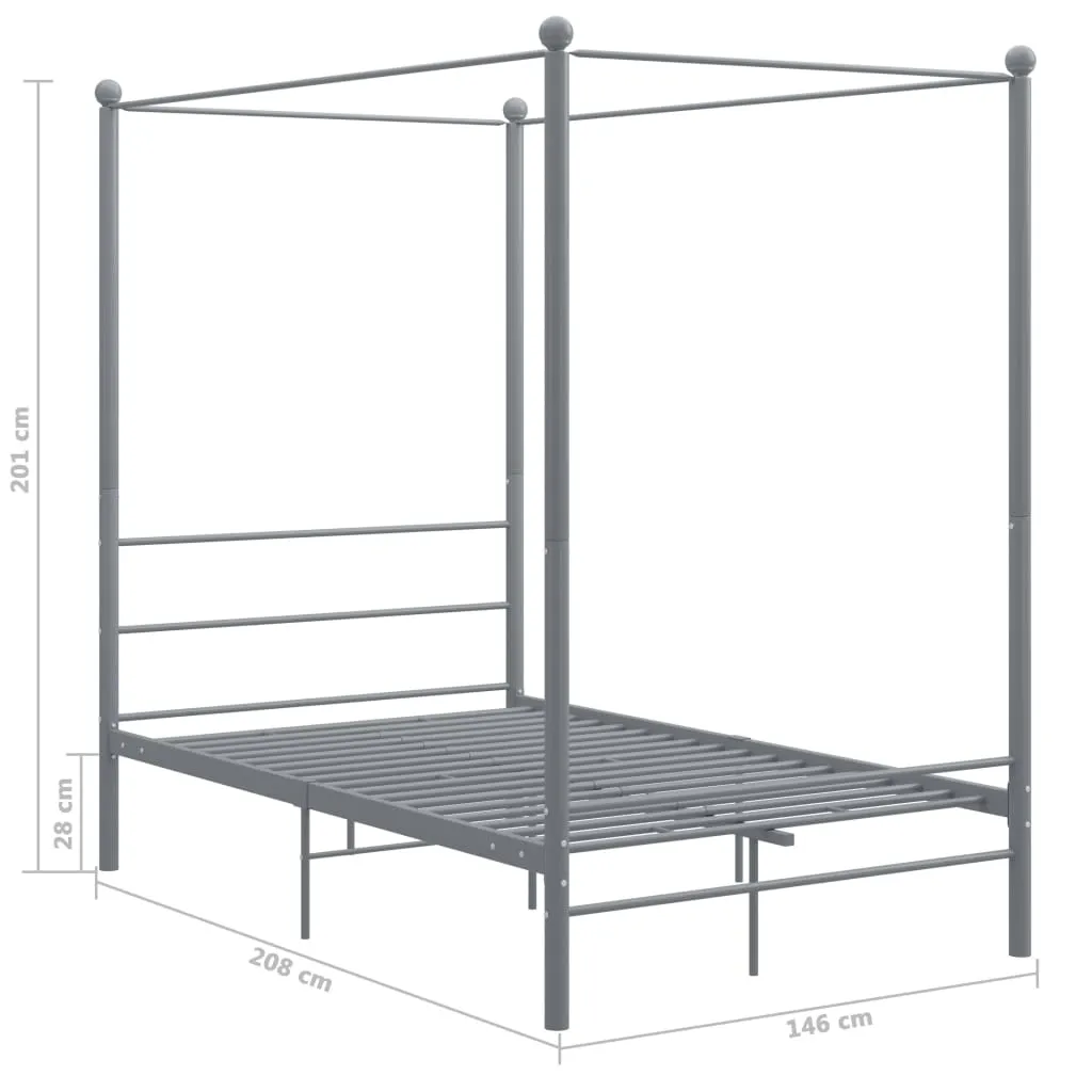 vidaXL Canopy Bed Frame without Mattress Grey Metal 140x200 cm