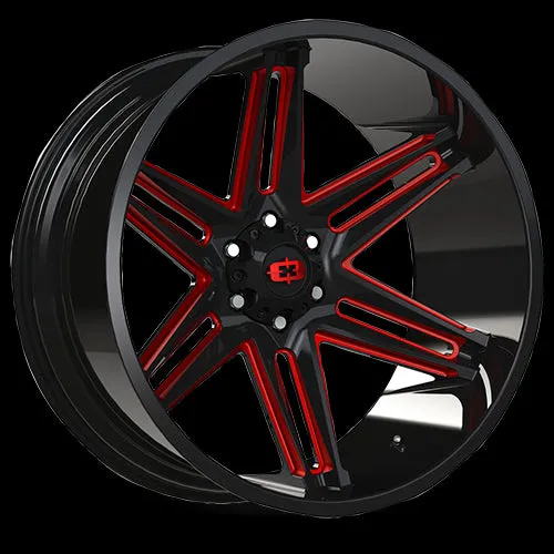 Vision Off-Road 363 Razor 24X12 8X165.1 -51mm Gloss Black Milled Spoke with Red