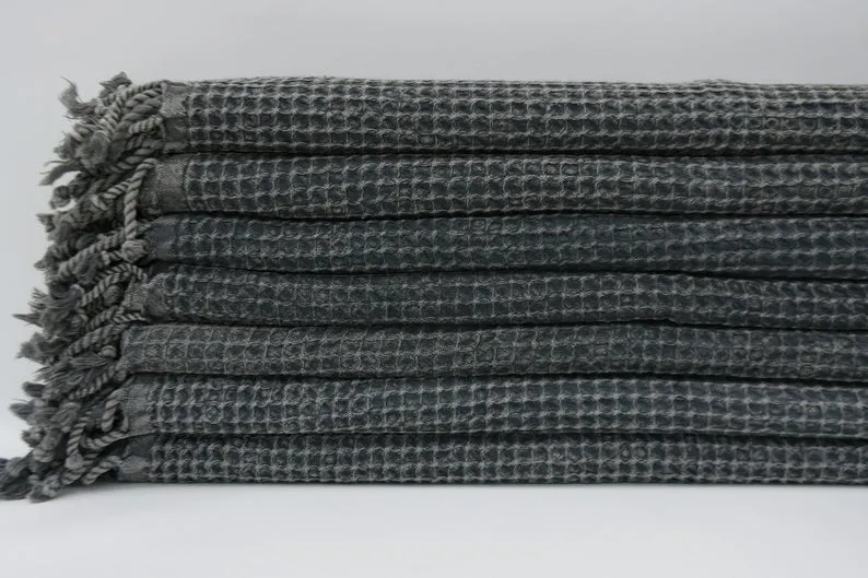 WAFFLE BLACK TURKISH TOWEL